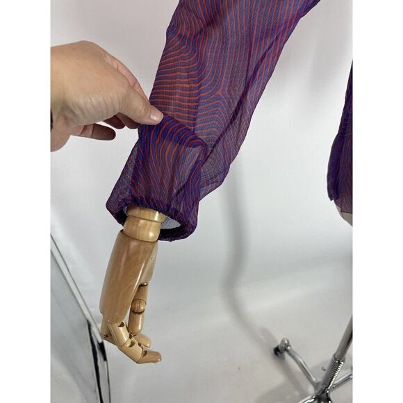 Isabel Marant Etoile Sheer Geometric Top Red Blue Long Sleeve Flowy - Picture 14 of 16